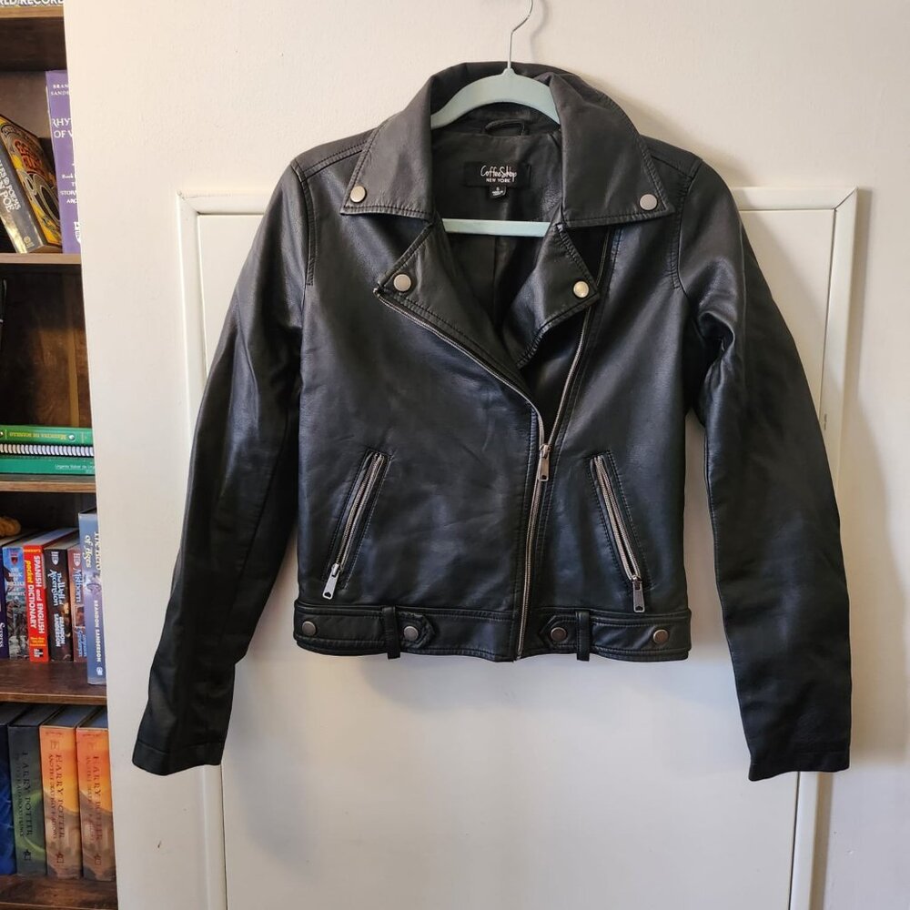 CoffeeShop Faux Leather Moto Jacket Black Size S Biker Style